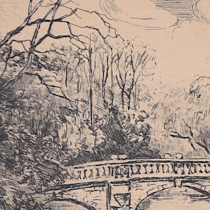 Mabel Oliver Rae, etching of Clare Bridge, Cambridge For Sale 3