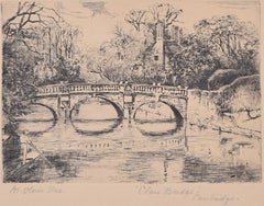 Mabel Oliver Rae, etching of Clare Bridge, Cambridge