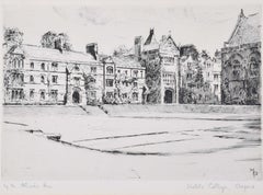 Antique Mabel Oliver Rae, etching of Keble College, Oxford