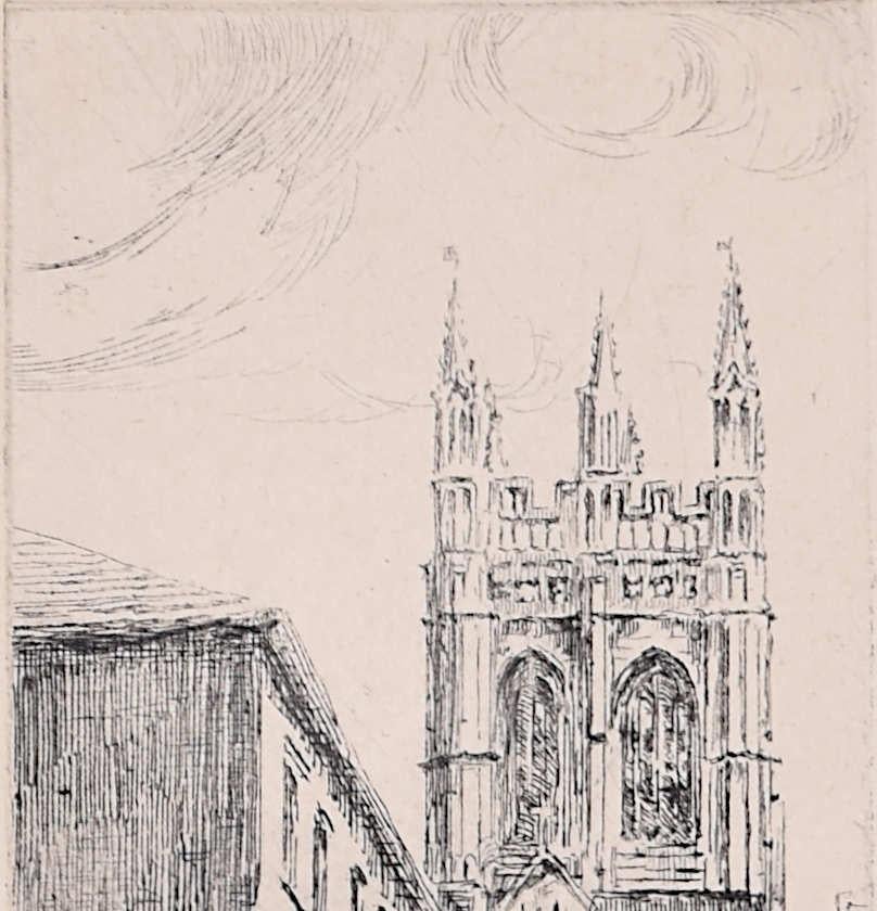 Mabel Oliver Rae, etching of Merton Tower, Oxford For Sale 1