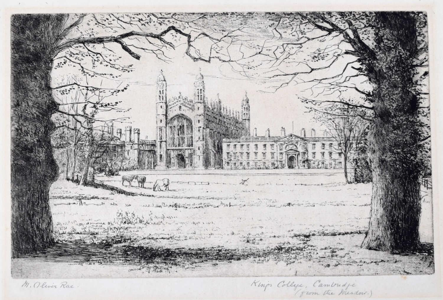 Mabel Oliver Rae, Etching of Kings College Cambridge from the Meadow (c.1920)