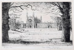 Antique Mabel Oliver Rae, Etching of Kings College Cambridge from the Meadow (c.1920)