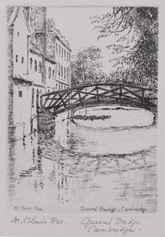 Mathematical Bridge Queen's College, Cambridge etching by Mabel Oliver Rae