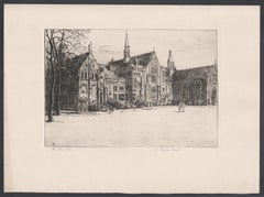 St Paul's School, London, signed etching by Mabel Oliver Rae, circa 1920