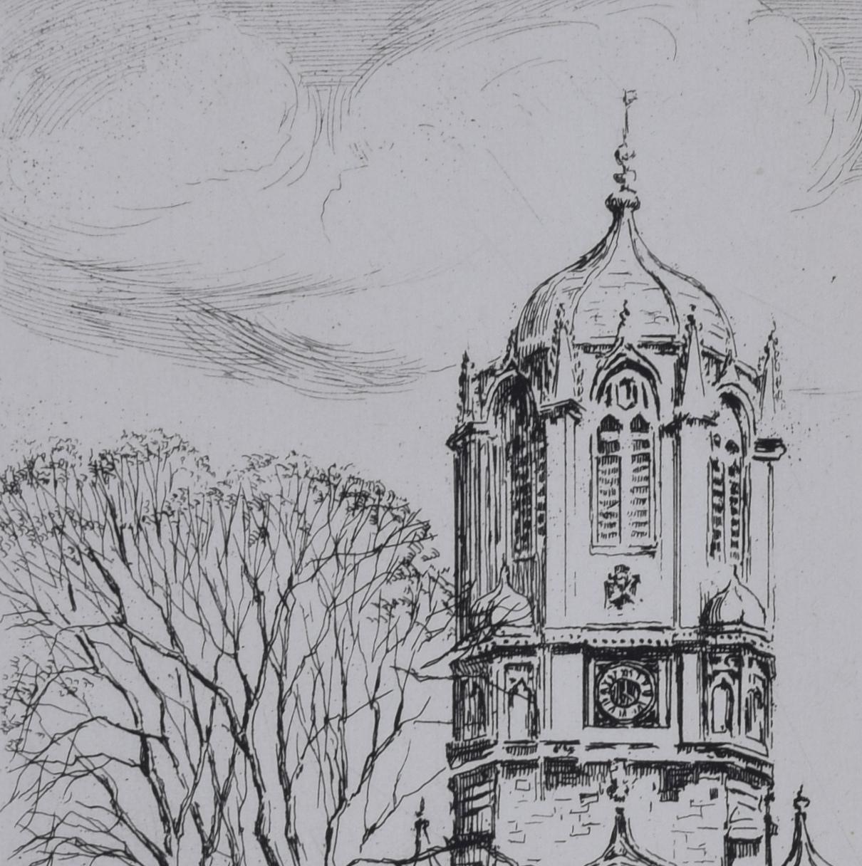 Tom Tower, Christ Church College, Oxford etching by Mabel Oliver Rae For Sale 1