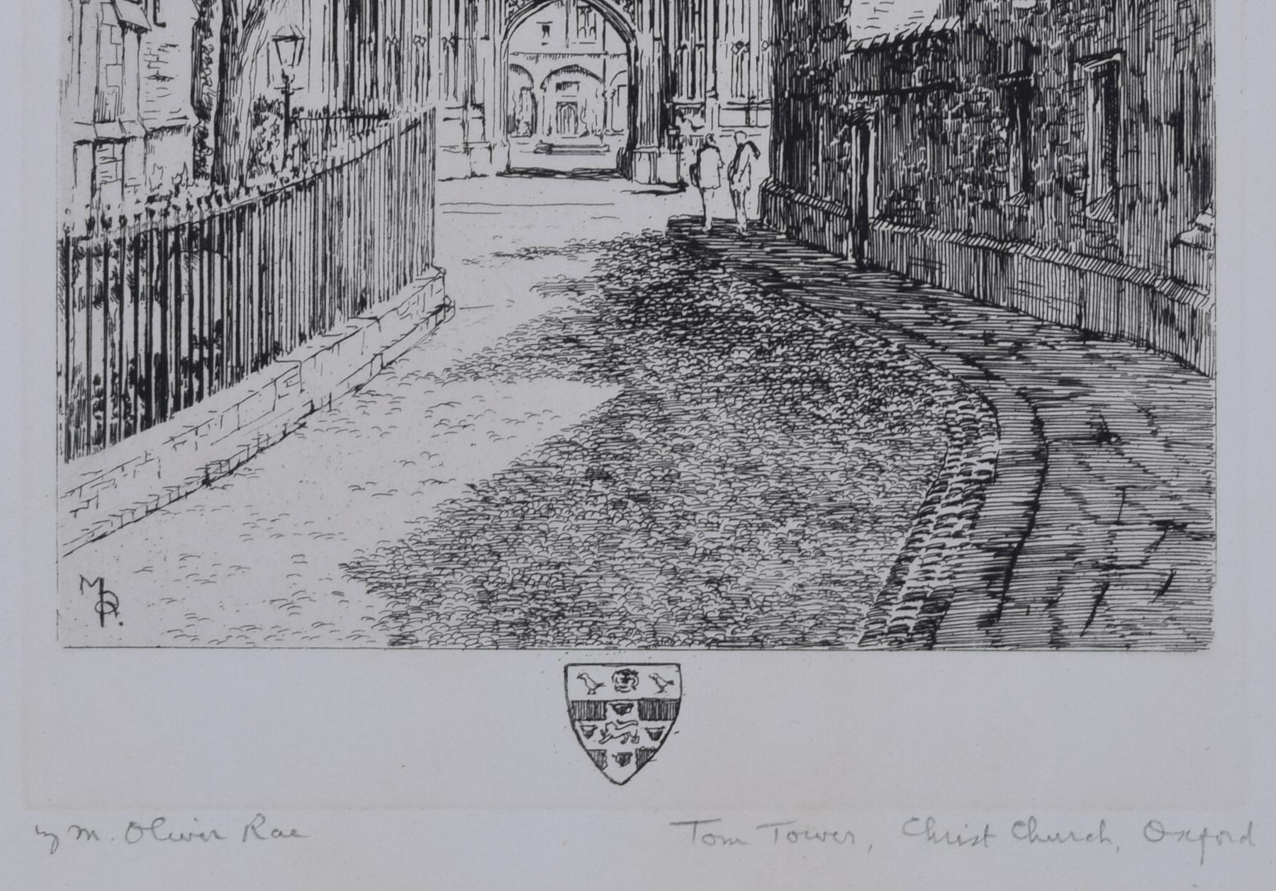 Tom Tower, Christ Church College, Oxford etching by Mabel Oliver Rae For Sale 4