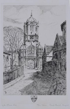 Tom Tower, Christ Church College, Oxford etching by Mabel Oliver Rae