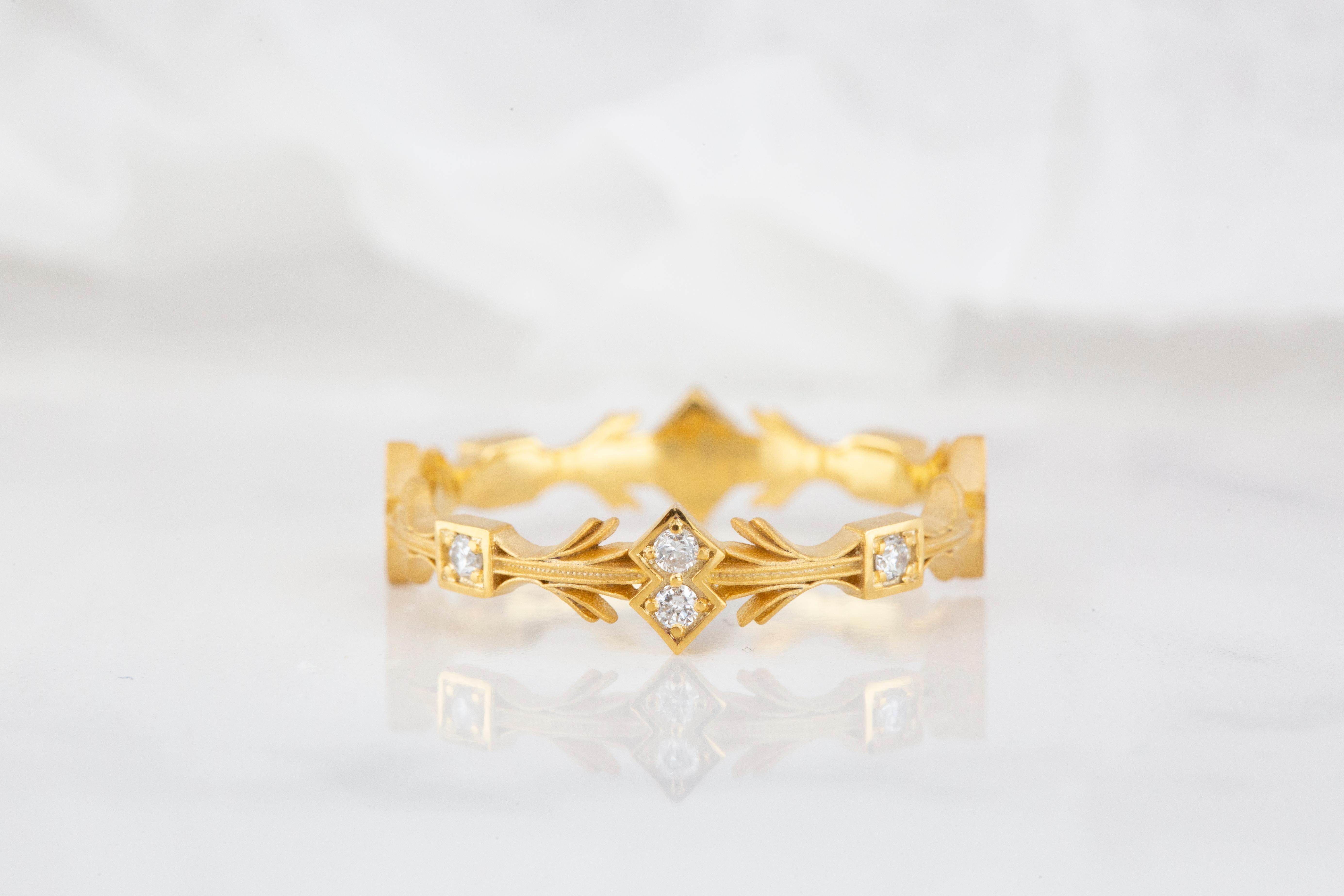 Im Angebot: Mabelle Ring, 14 Karat Gold 0,08 Karat Diamant-Ehering im Vintage-Stil mit Diamant () 10