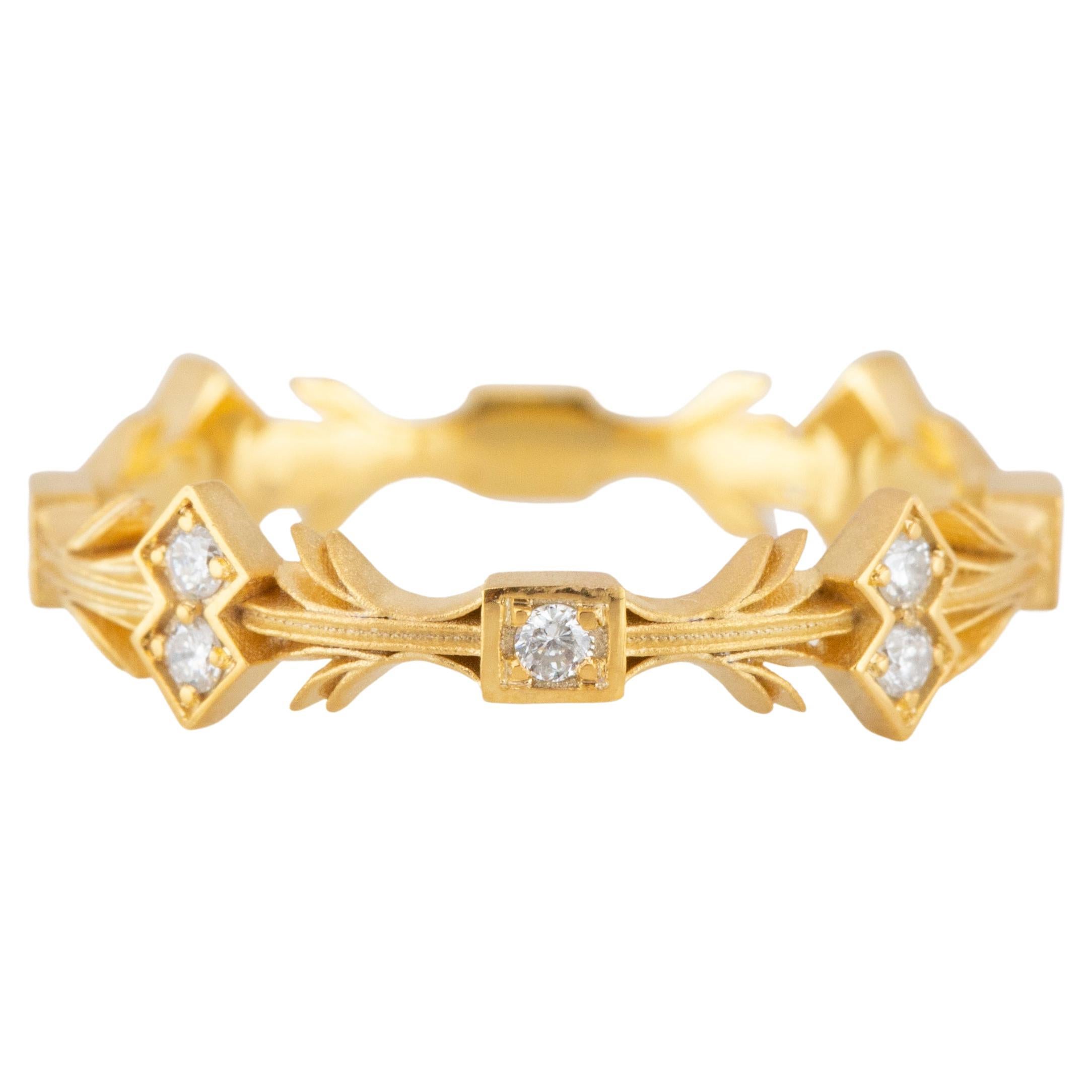 For Sale:  Mabelle Ring, 14K Gold 0.08 Ct. Diamond Vintage Style Wedding Band Ring