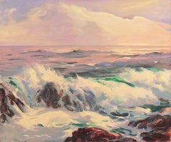 Vintage 'After Glow, Laguna Beach', California Woman Artist, Sunset Seascape, La Jolla