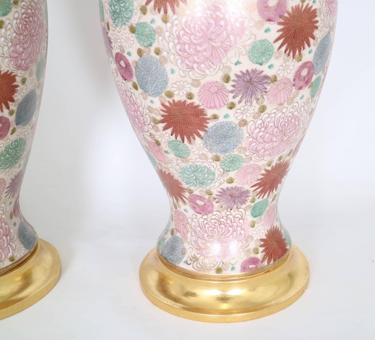 Mabro Hollywood Regency Japanese Chrysanthemum Table Lamps In Excellent Condition In New York, NY