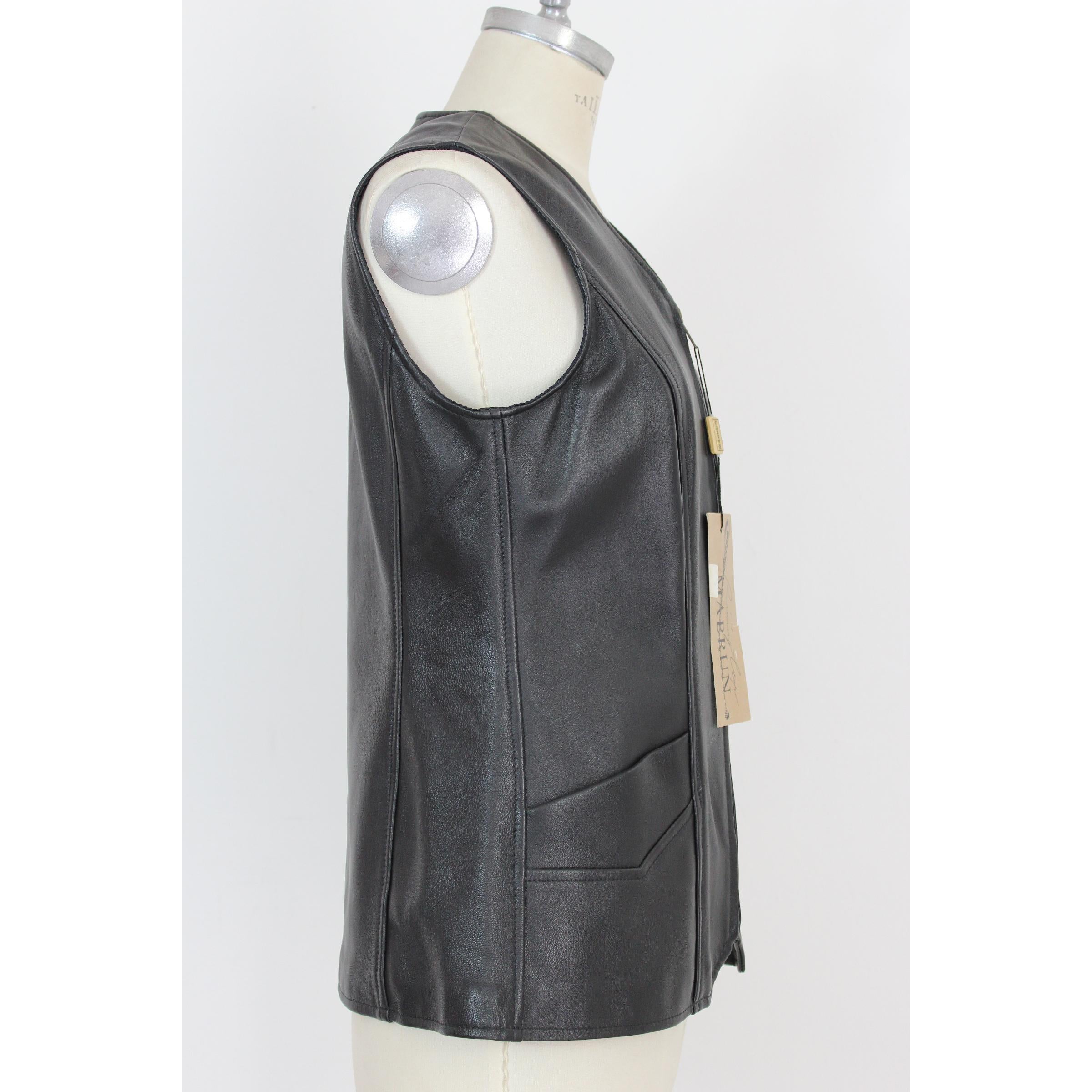 Mabrun Vintage Black Leather Biker Vest In New Condition In Brindisi, Bt