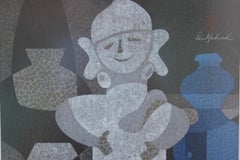 "Earthenware And Haniwa" Japanese Woodblock Print