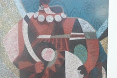Figure Holding A Drum Japanese Cubist Woodblock Print