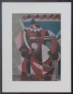 Figure tenant un tambour, gravure sur bois cubiste japonaise