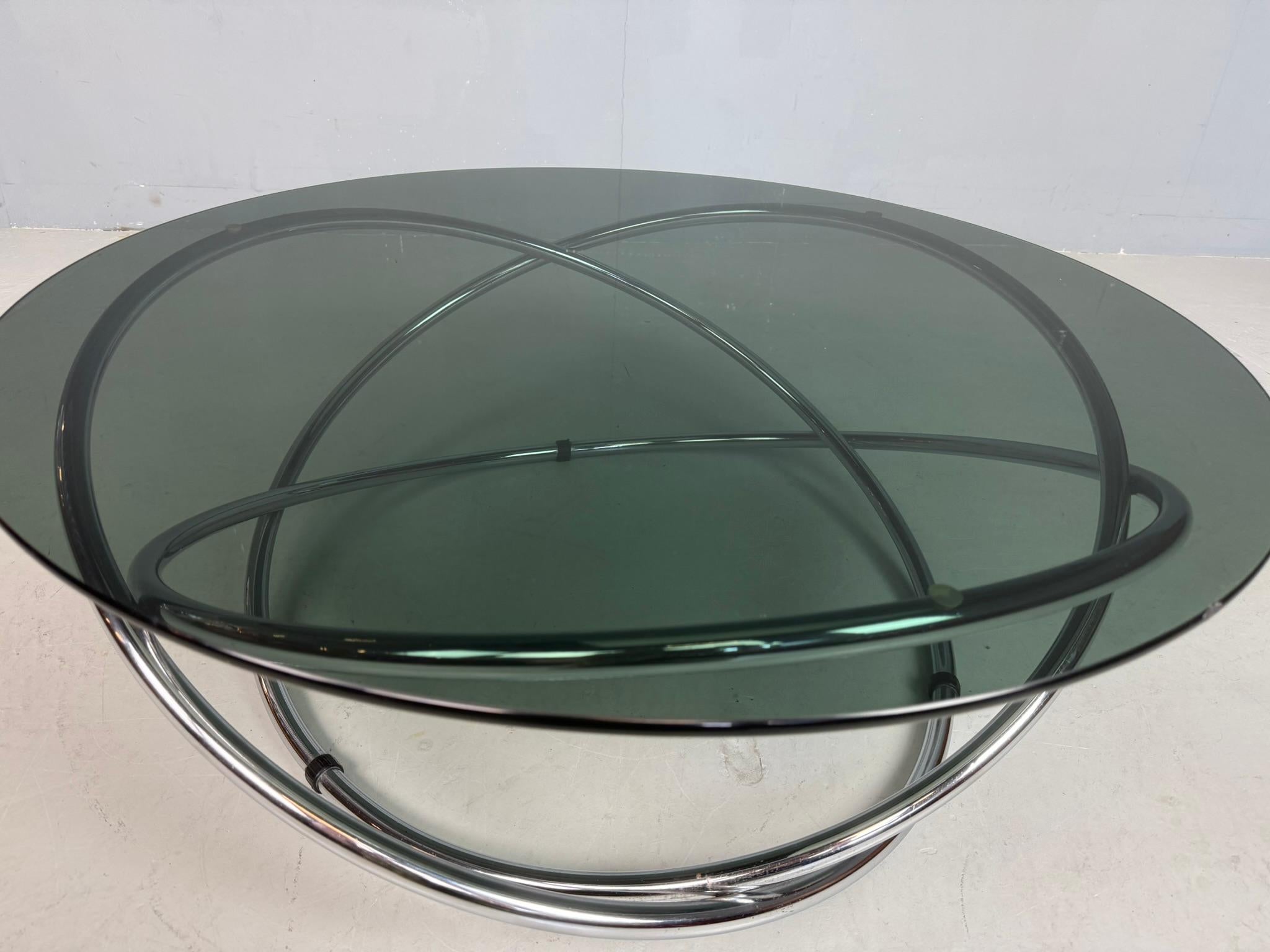 Table basse en chrome et verre fumé de Miniforms, Italie, années 1970 en vente 4