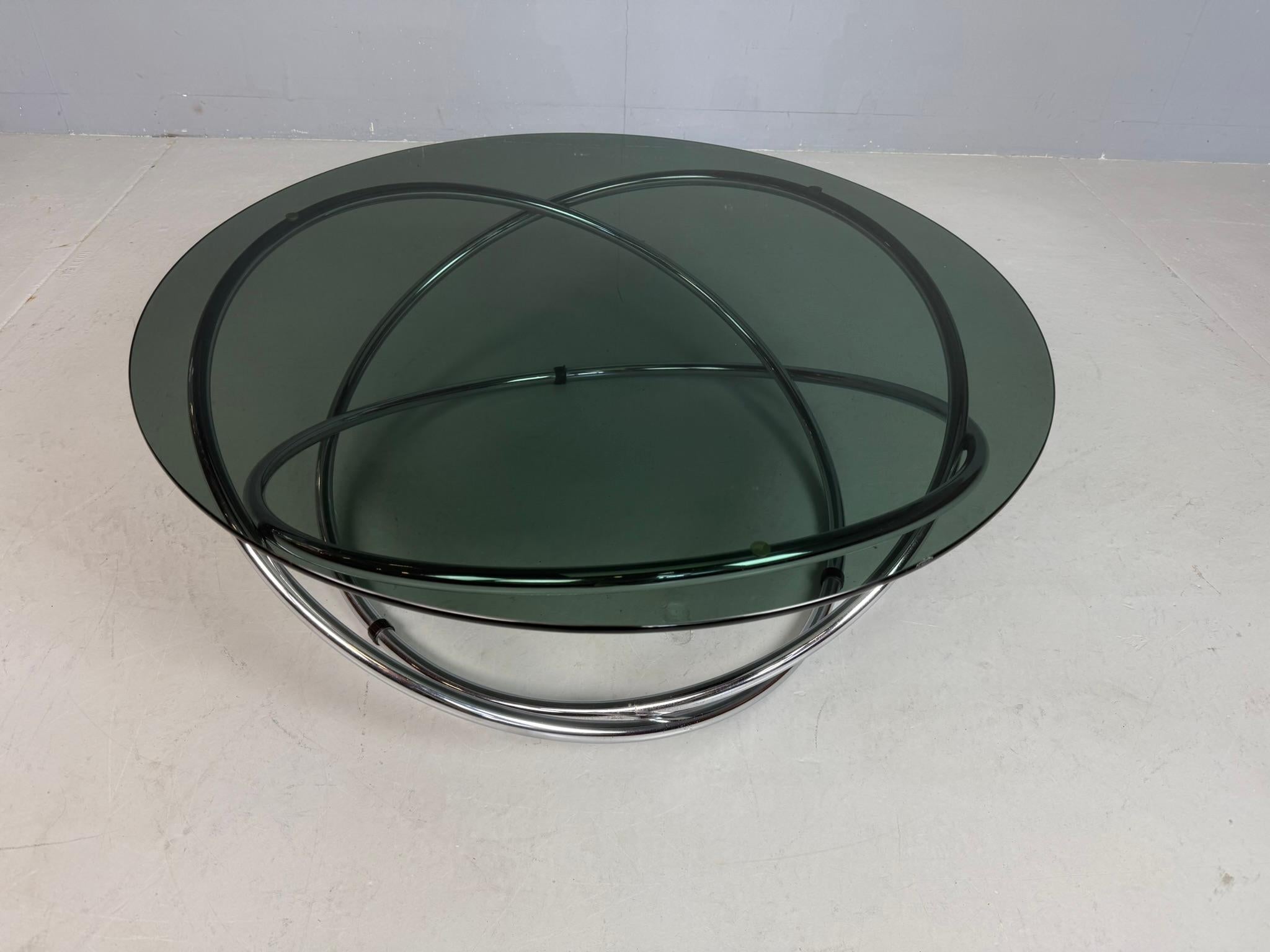 Table basse en chrome et verre fumé de Miniforms, Italie, années 1970 en vente 5