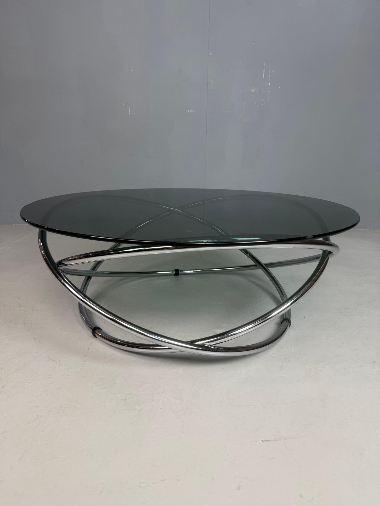 Table basse en chrome et verre fumé de Miniforms, Italie, années 1970 en vente 6