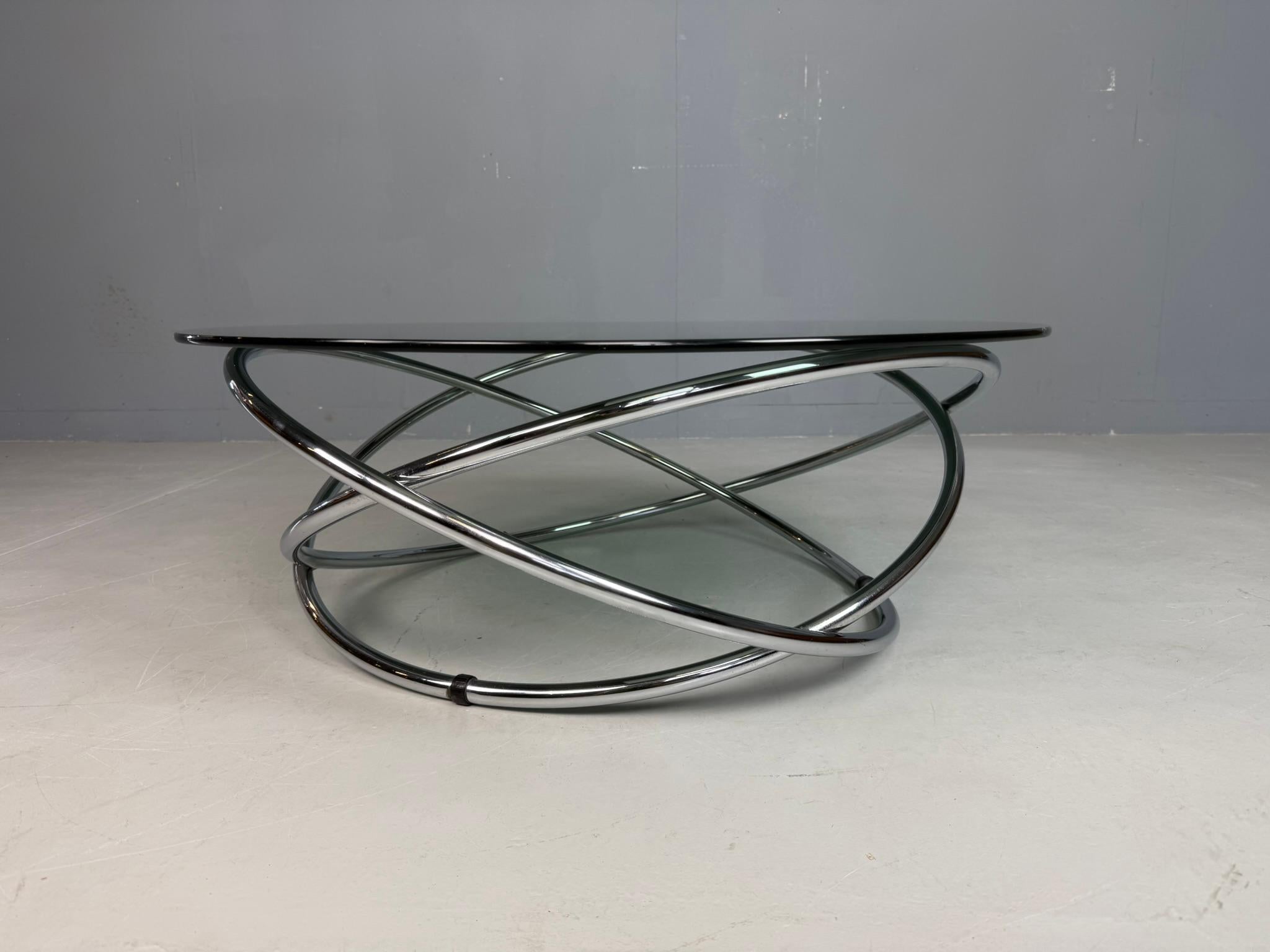Table basse en chrome et verre fumé de Miniforms, Italie, années 1970 en vente 7