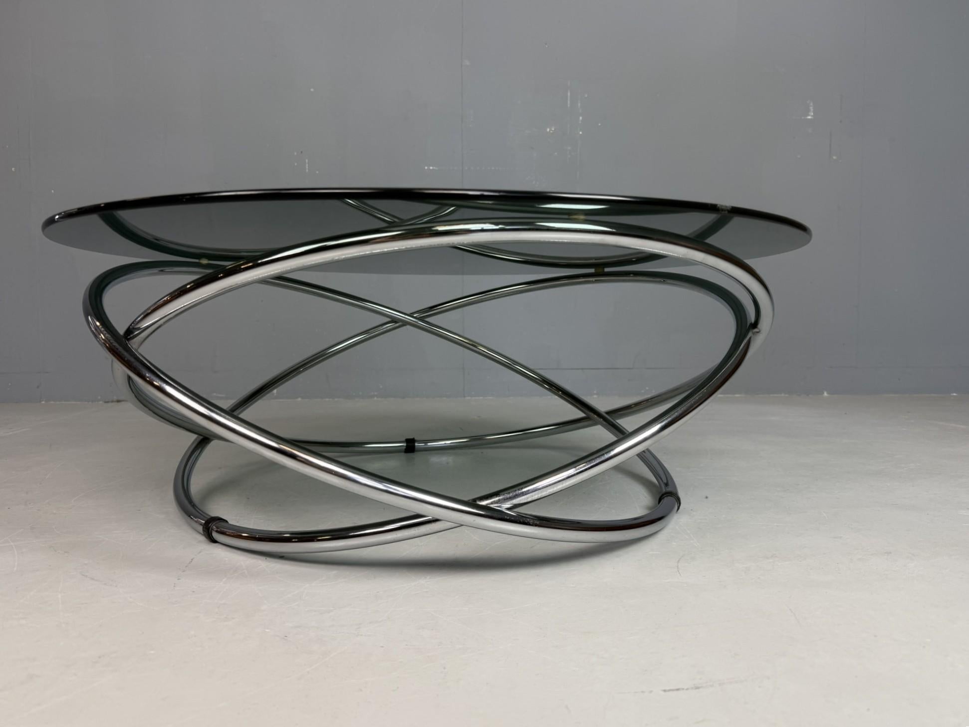 Table basse en chrome et verre fumé de Miniforms, Italie, années 1970 en vente 1
