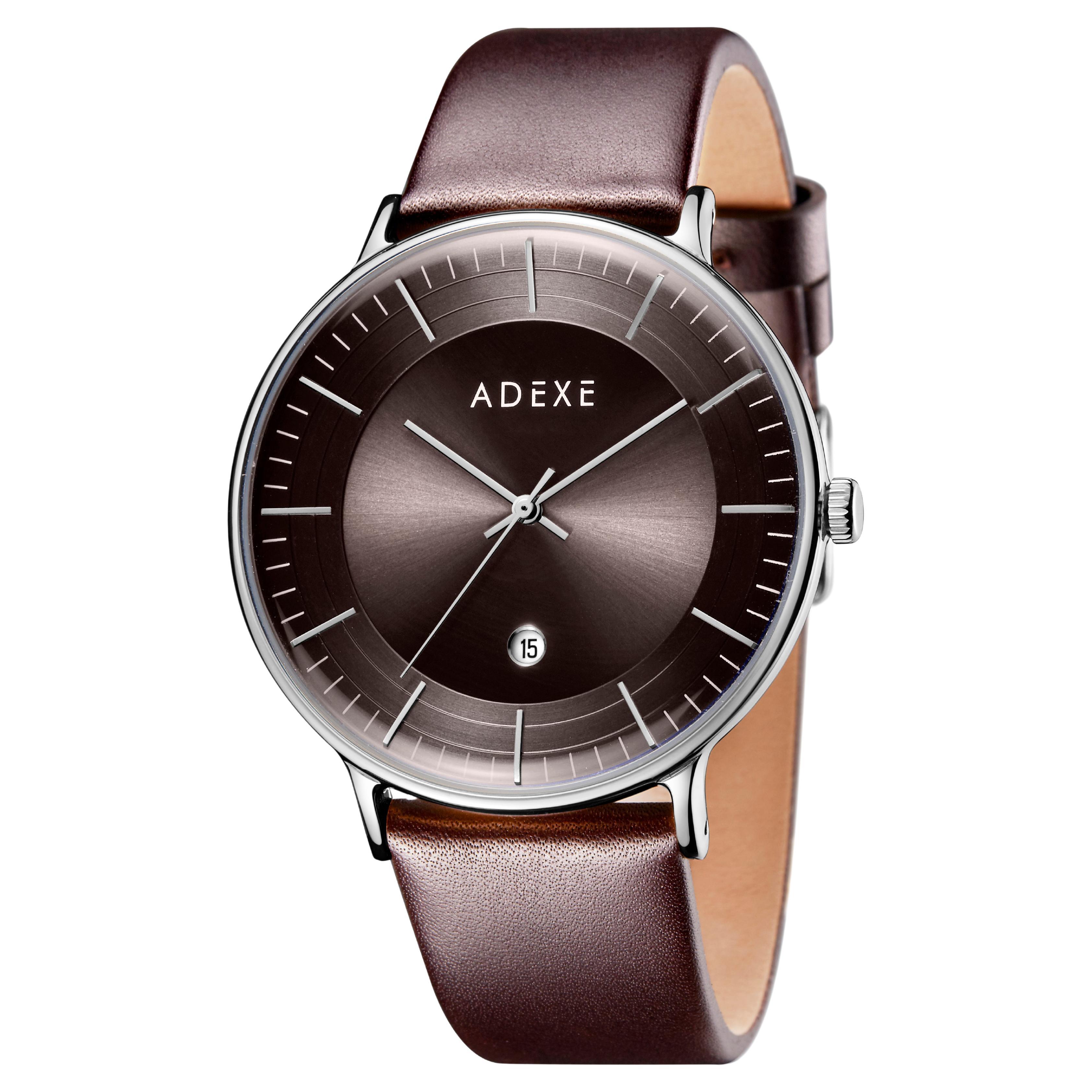 MAC - Classic Dial Leather Chocolate Quartz Watch 'Complimentary Extra Straps' For Sale