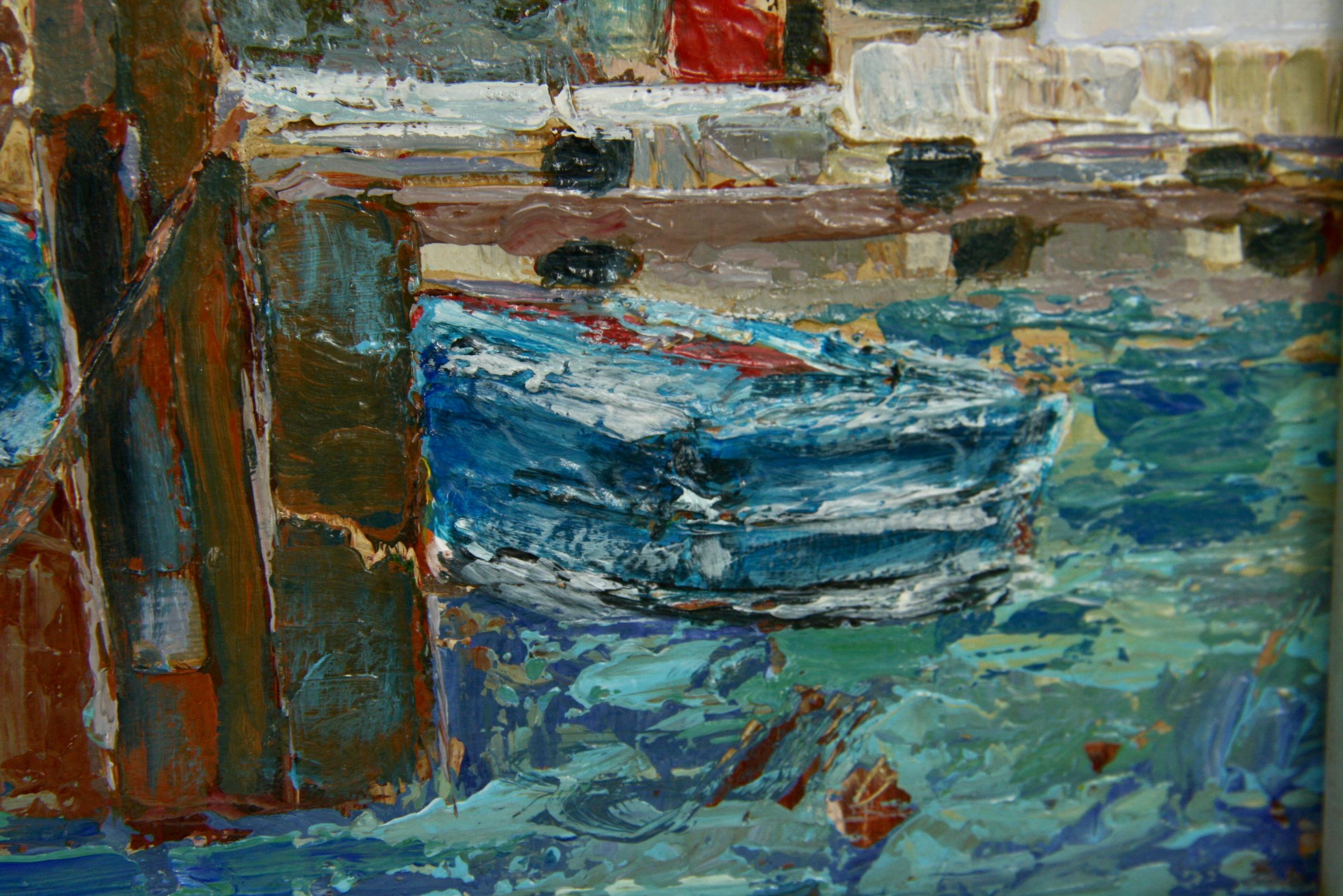 Vintage Impressionniste California Boat Dock Coastal  Peinture de paysage en vente 1