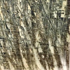 "Winter" 21st century Asian unique mixed media abstract painting green & grey