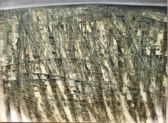 "Winter" 21st century Asian unique mixed media abstract painting green & grey