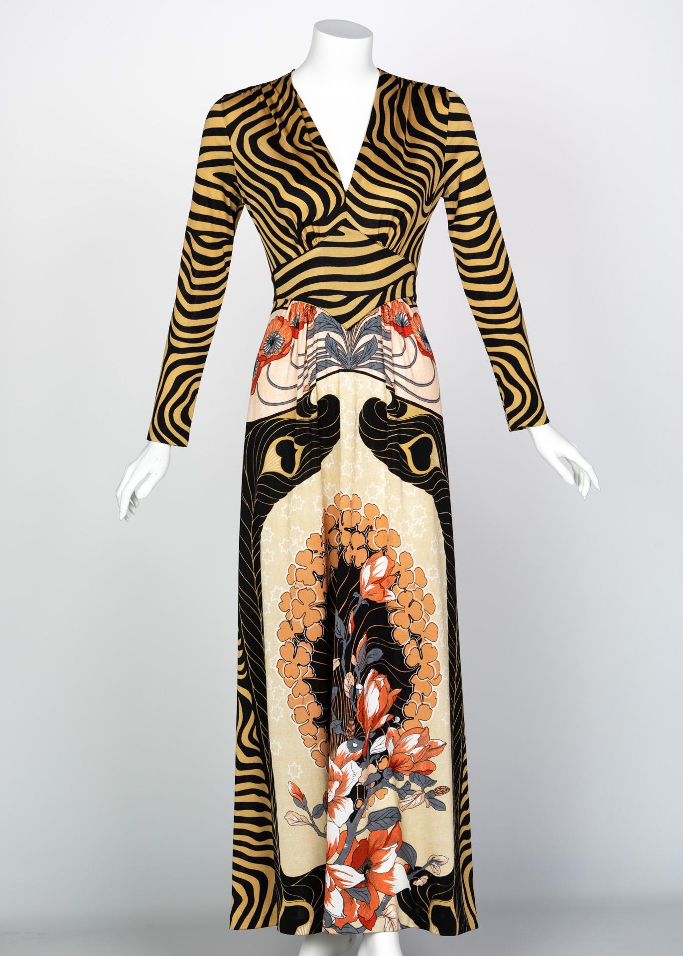 Mac Tac of Paris Jersey Print  Maxi Dress, 1970s 6