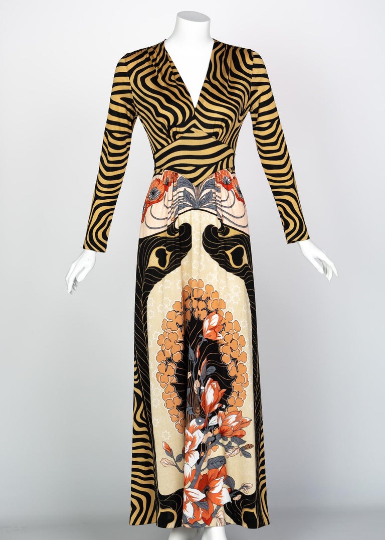 Mac Tac of Paris Jersey Print Maxi Dress, 1970s at 1stDibs