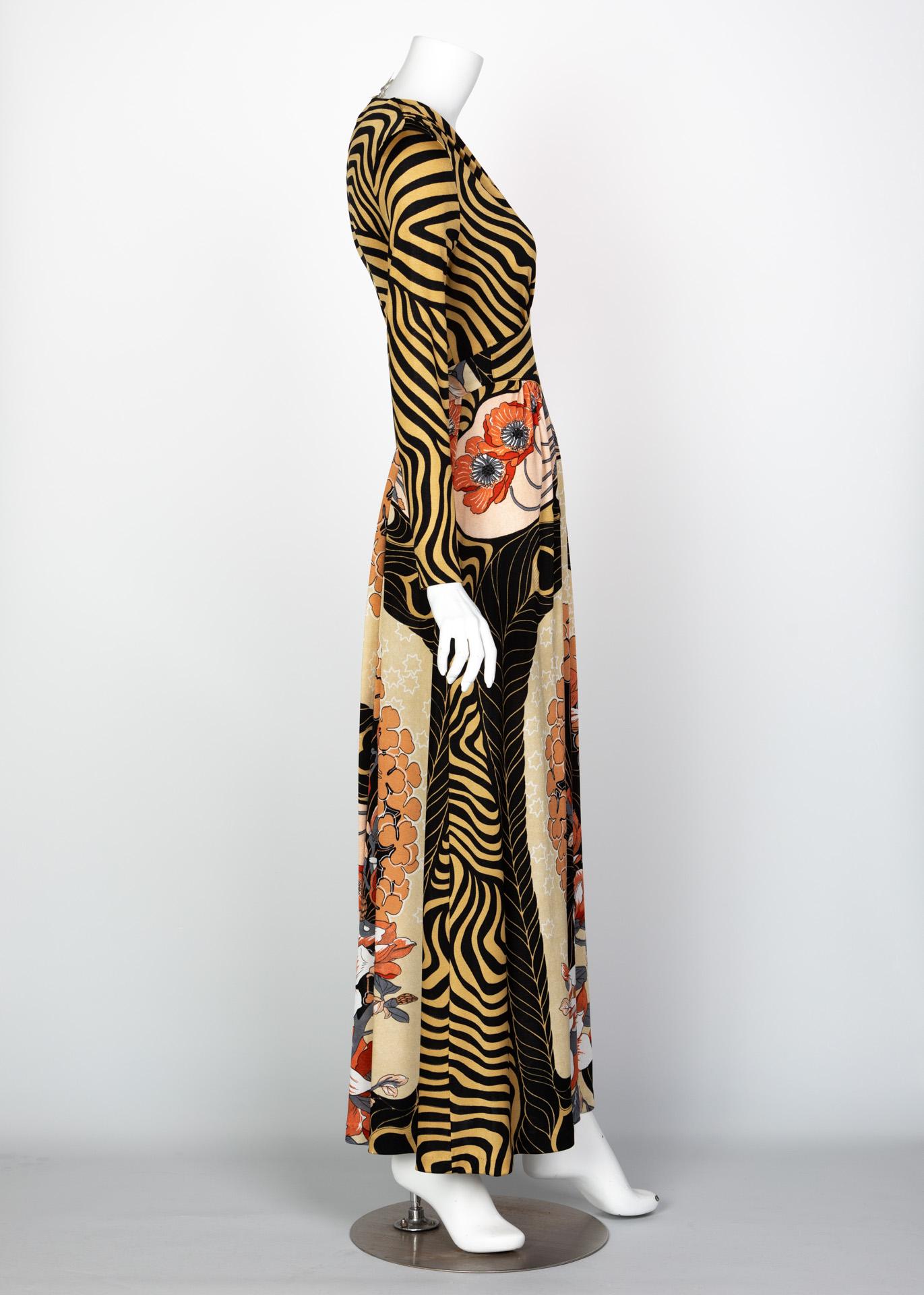 Beige Mac Tac of Paris Jersey Print  Maxi Dress, 1970s