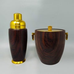 Macabo Cocktail Shaker & Ice Bucket Set, Walnut & Brass, Italy