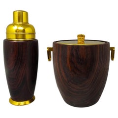 Macabo Cocktail Shaker & Ice Bucket Set, Walnut & Brass, Italy