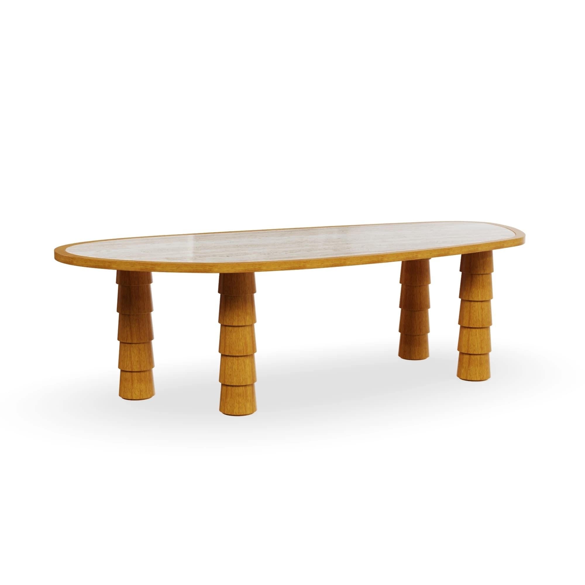 Organico moderno Macarella Outdoor Dining Table in Iroko Wood with Travertine in vendita