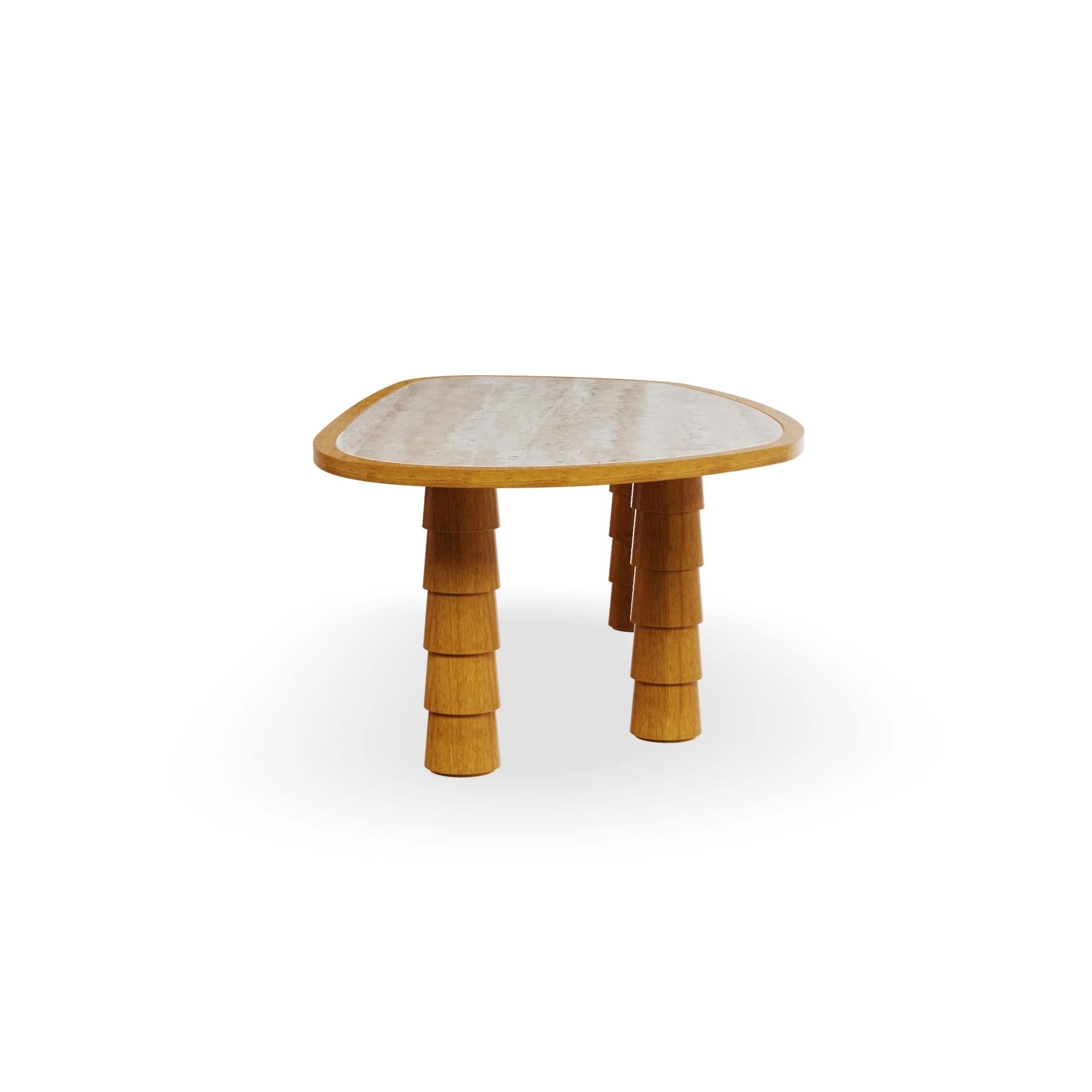 Portoghese Macarella Outdoor Dining Table in Iroko Wood with Travertine in vendita