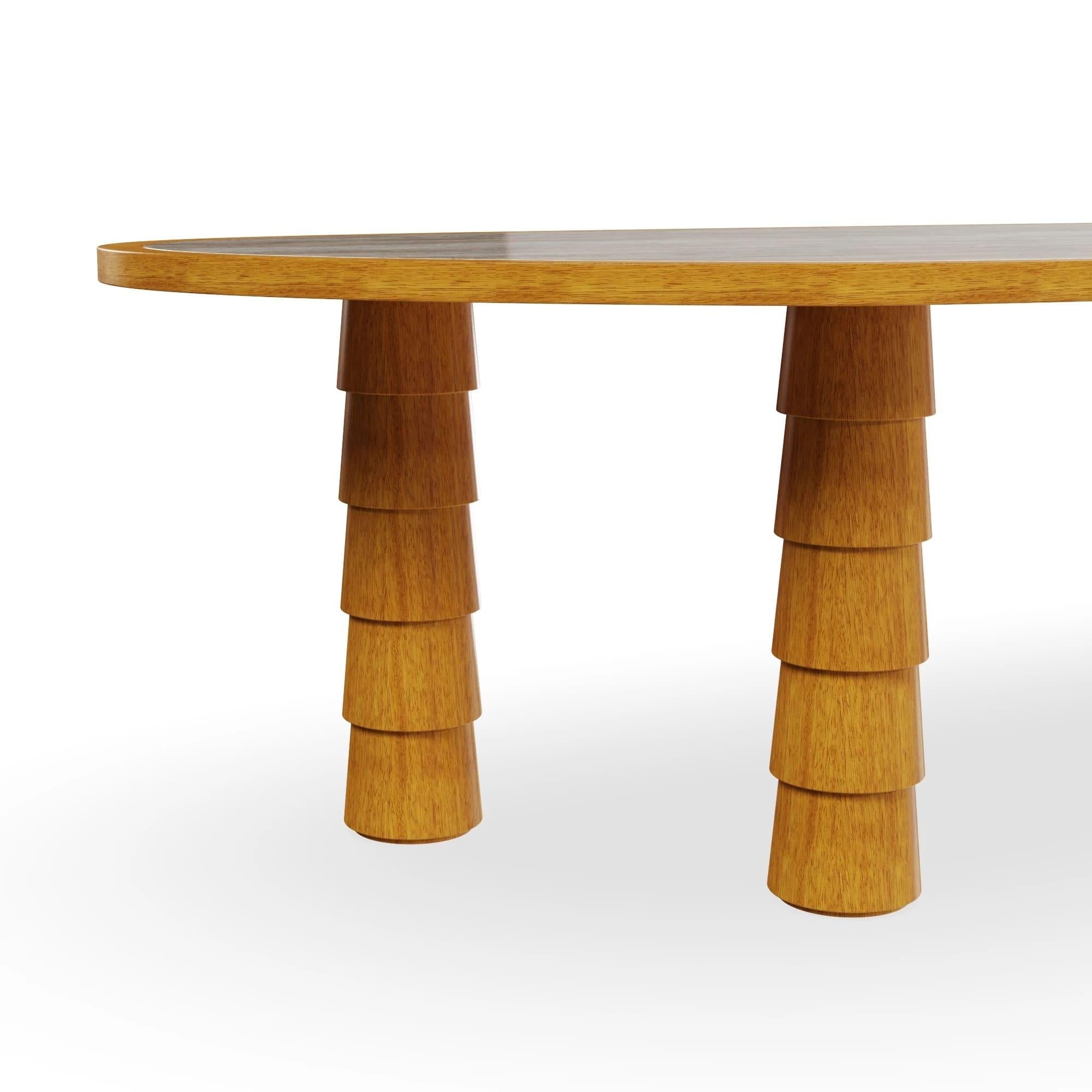 Fatto a mano Macarella Outdoor Dining Table in Iroko Wood with Travertine in vendita