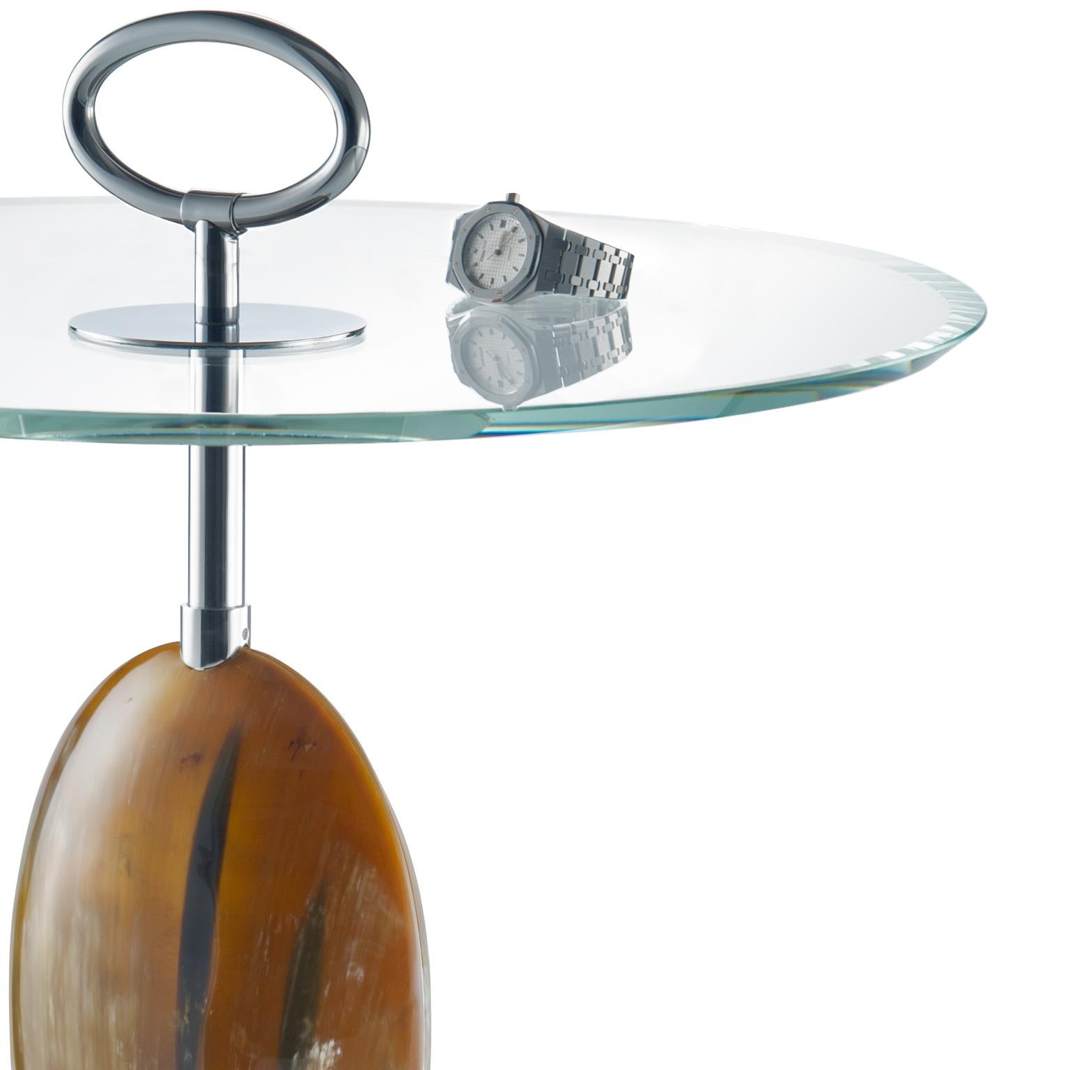 XXIe siècle et contemporain Table d'appoint Macari en verre et acier inoxydable de Corno Italiano, Mod. 1870 en vente