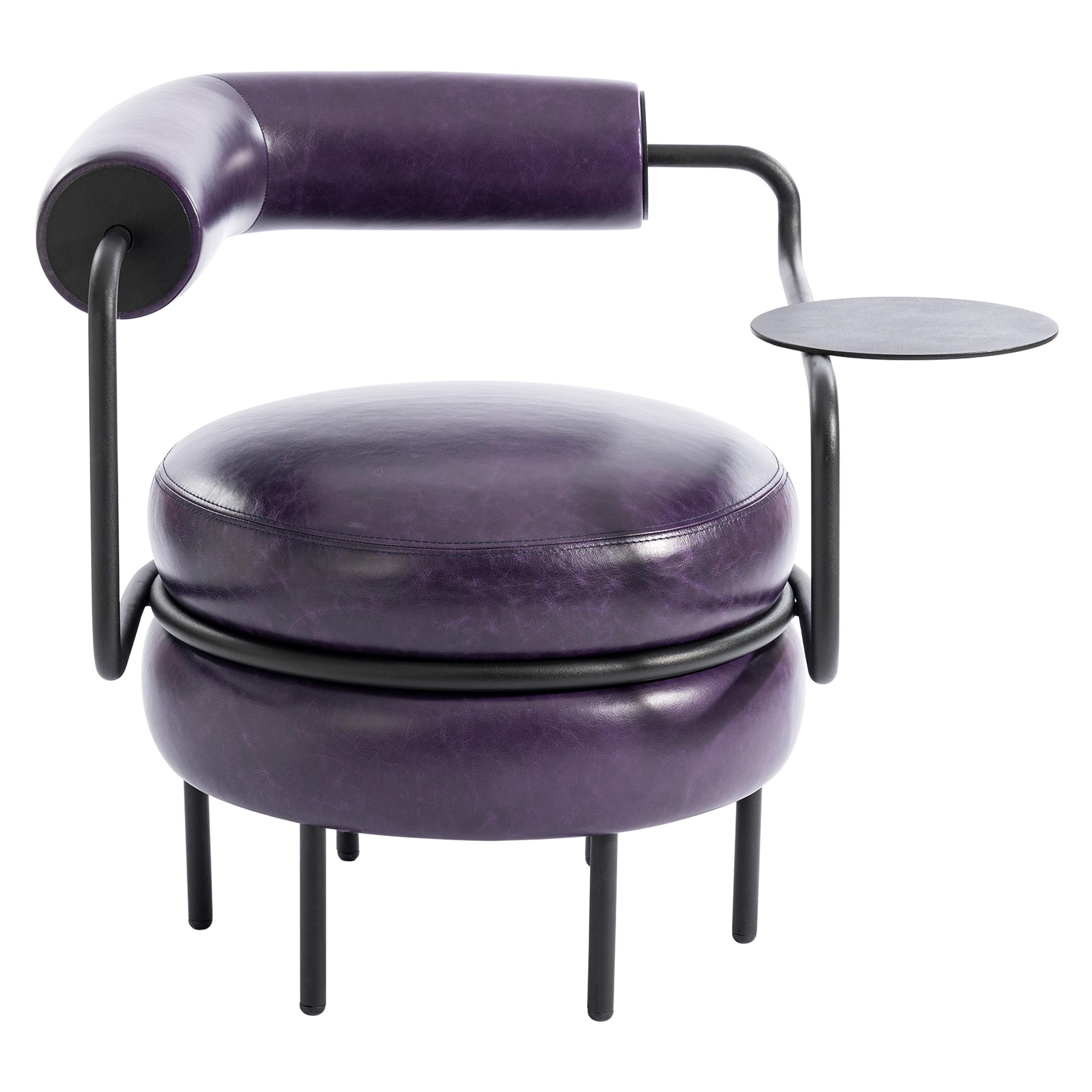 Macaron, chaise à un bras en cuir moderne du milieu du siècle dernier en vente