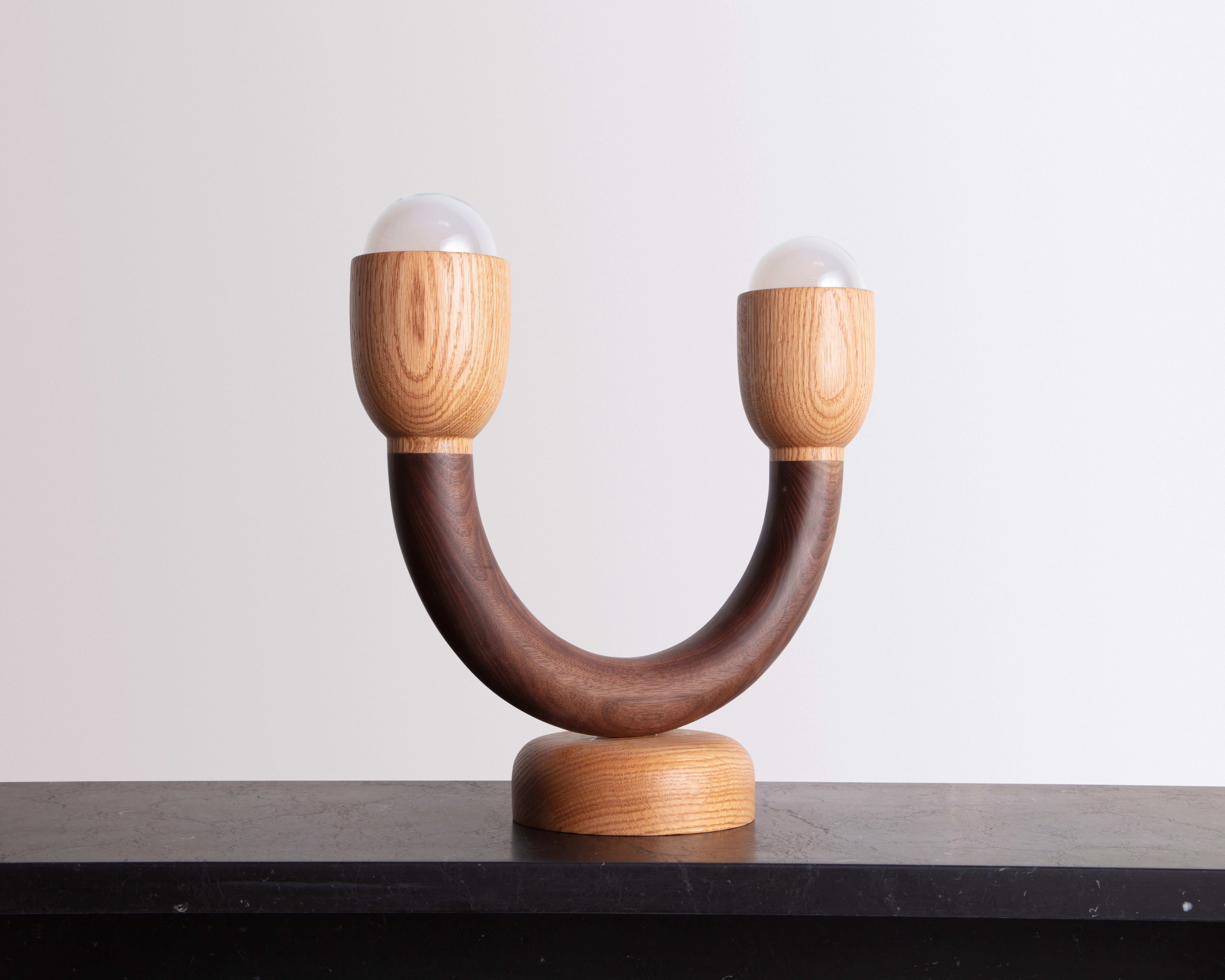 Hand-Carved Macaroni Table Light / Hand sculpted Walnut & Red Oak For Sale
