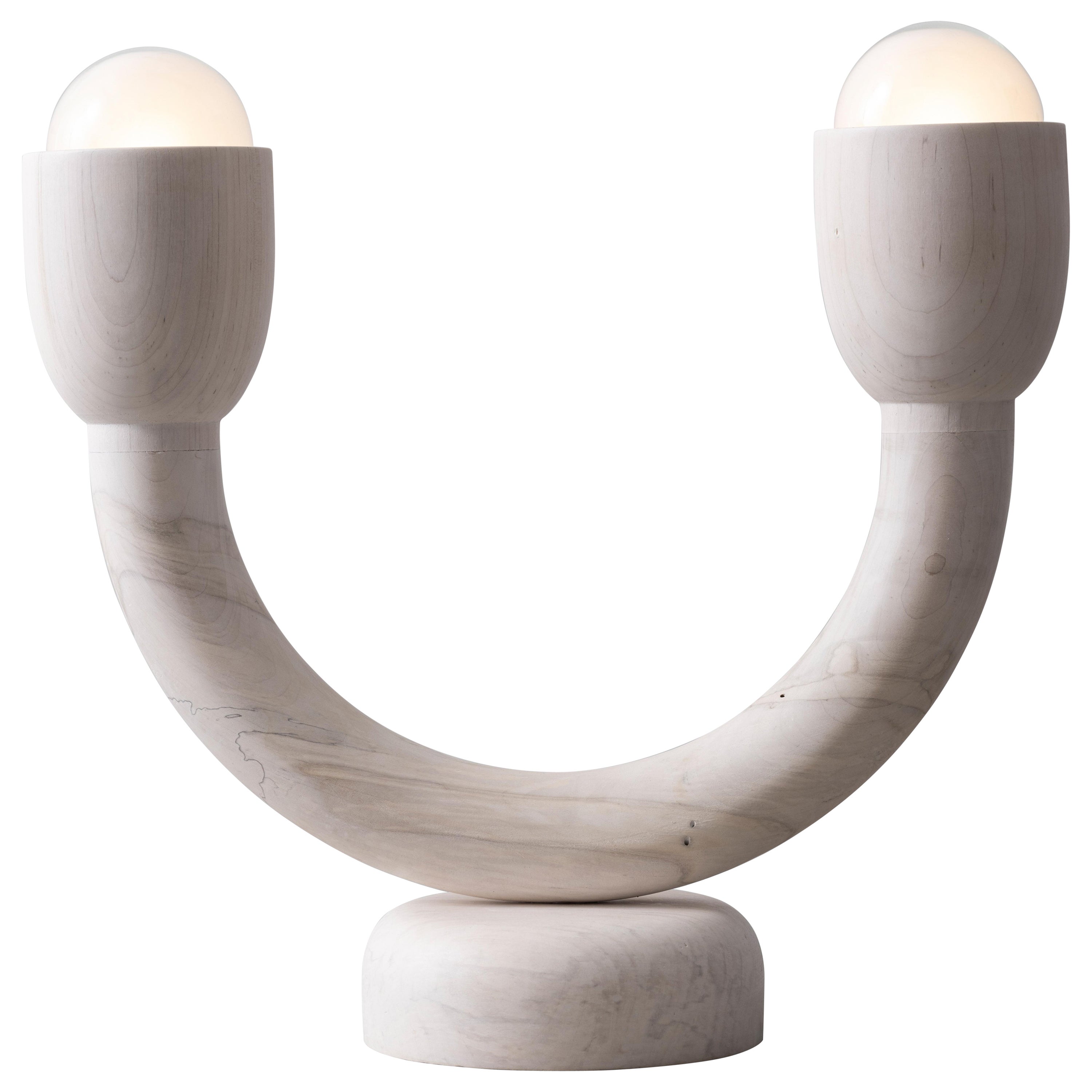 Macaroni Table Light / Hand Sculpted Bleached Maple For Sale