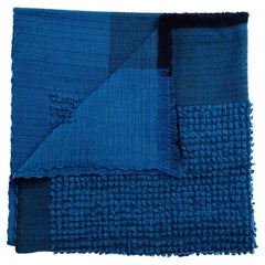 Macaroon Midnight Deep Blue Plush Merino Hand Knotted Hand Woven Textured Throw