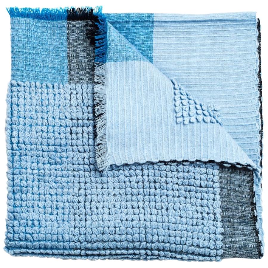 Macaroon Sky Plush Handloom Merino Throw / Blanket in Pleasing Shades of Sky For Sale