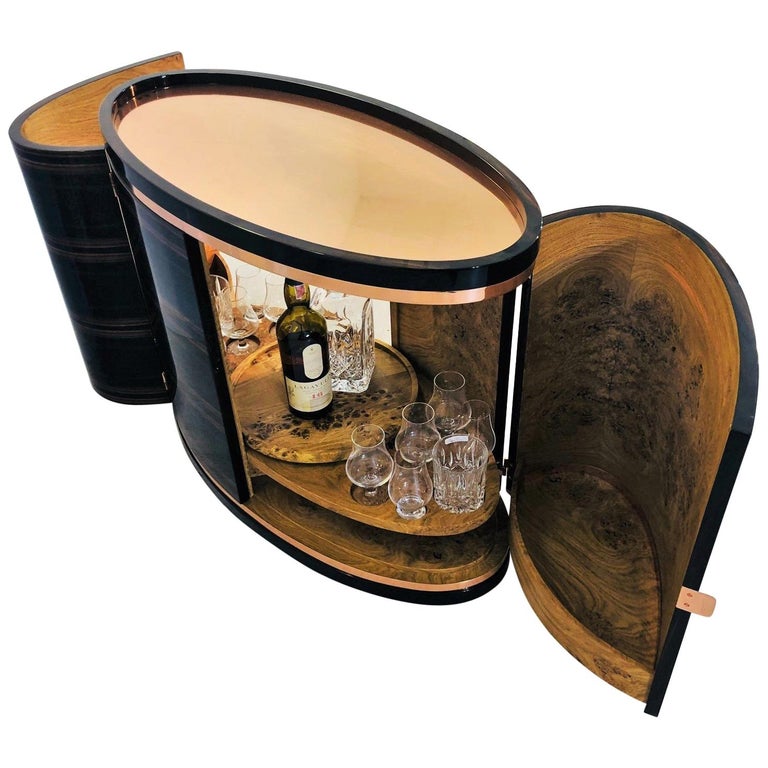 Macassar and Rose Oak Art Deco Design Bar Whiskey For Sale at