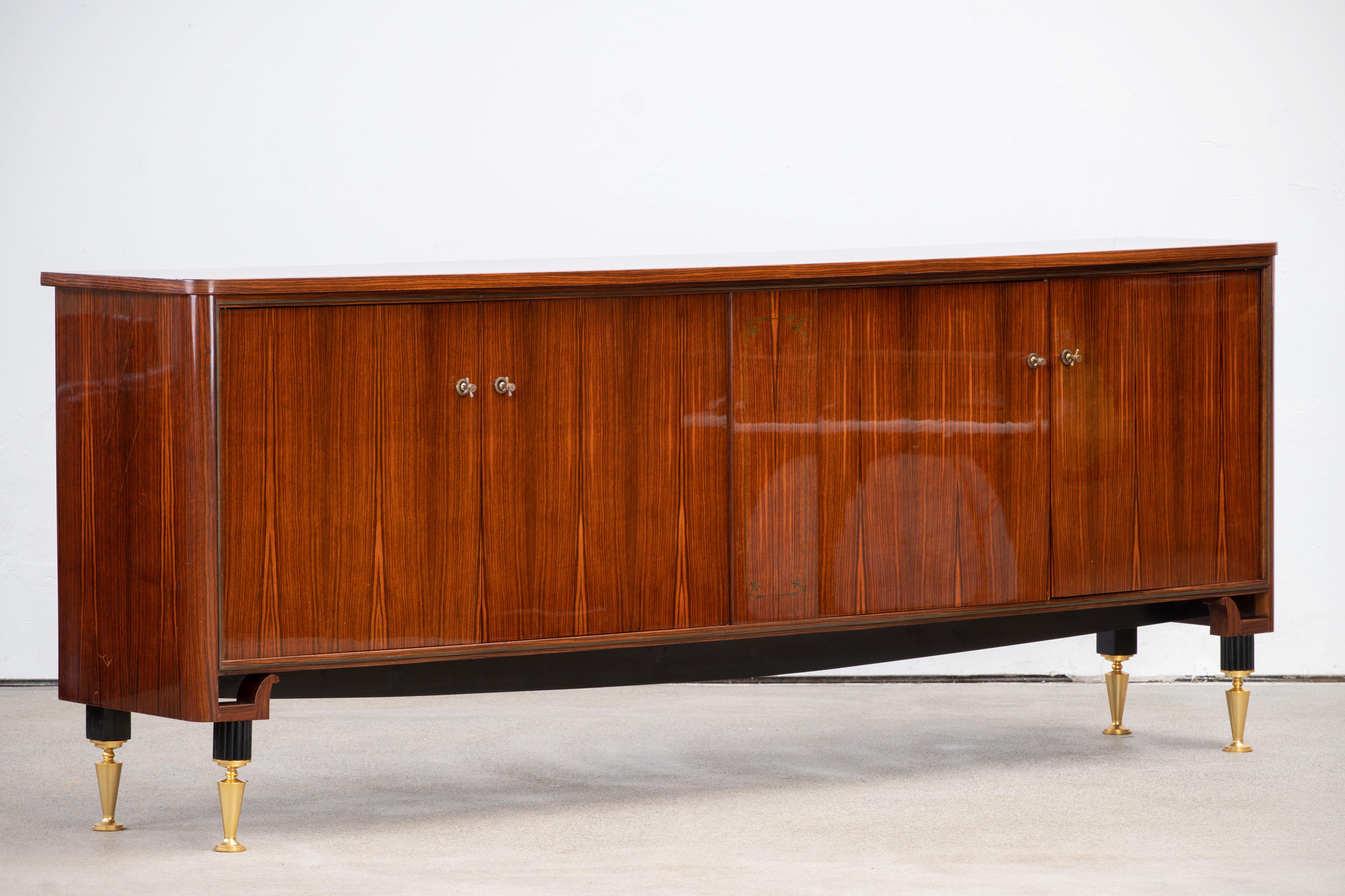 French Macassar Art Deco Sideboard, France, 1940s