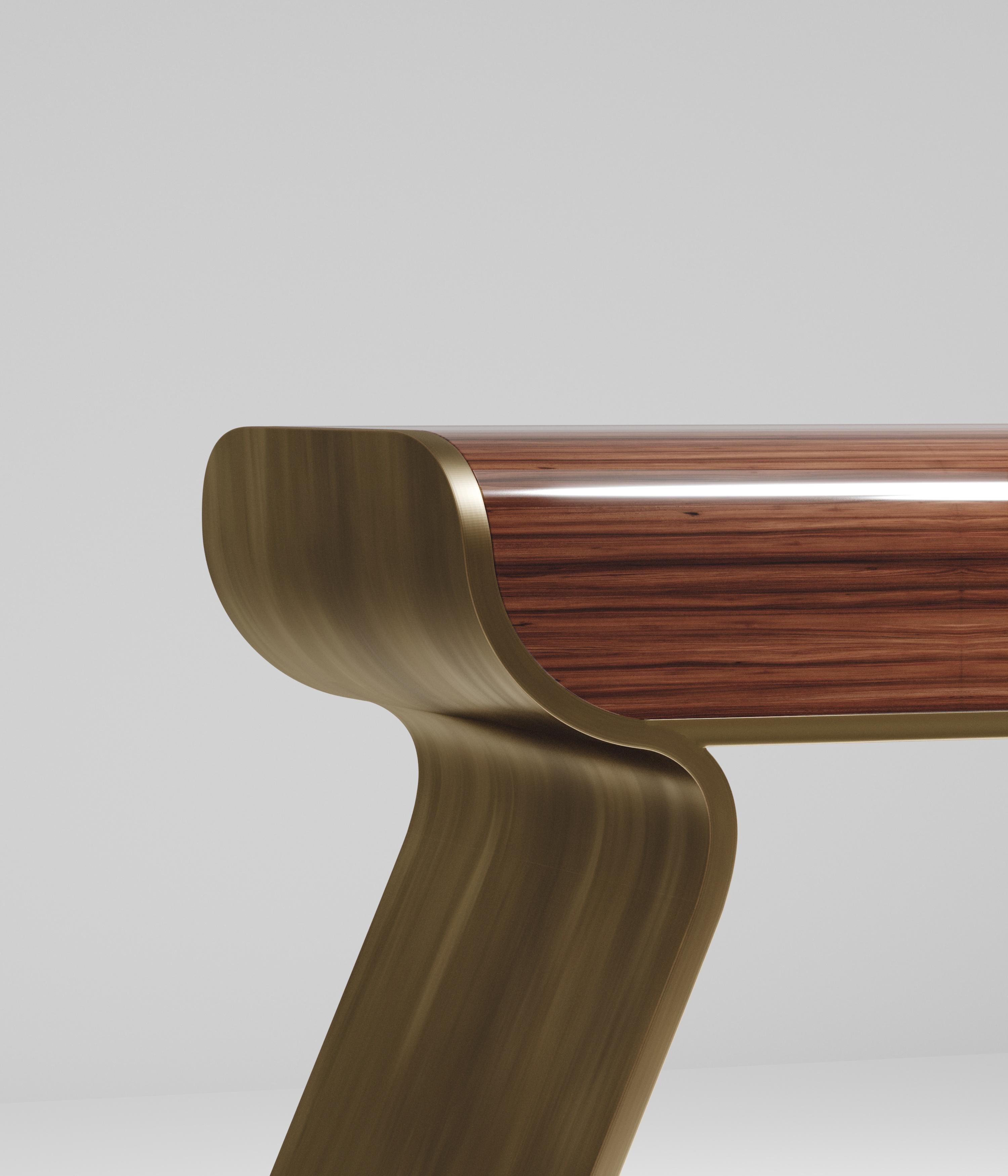 Art déco Banc en macassar avec détails en laiton patiné par Kifu Paris en vente