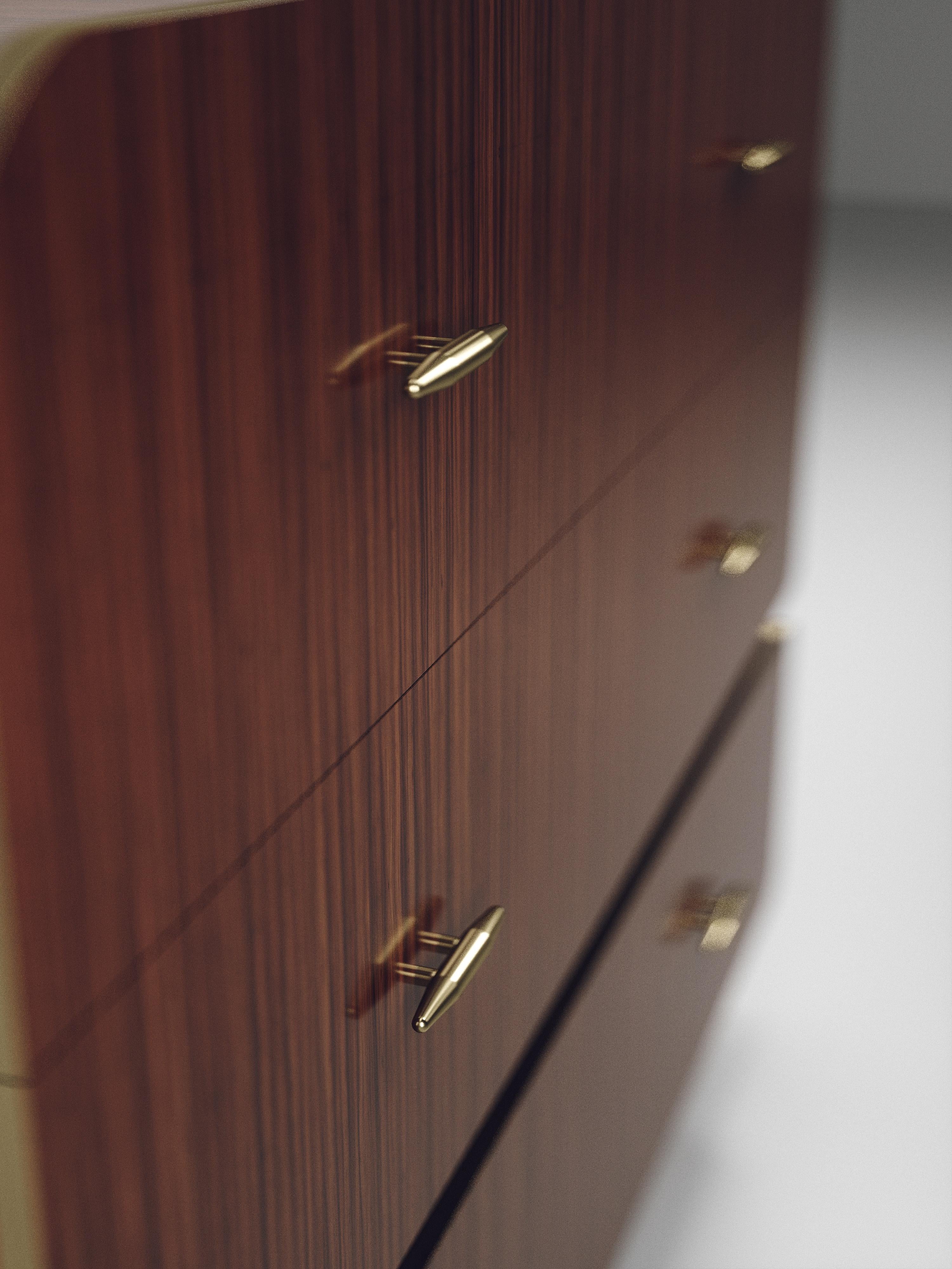 Art Déco Cassettiera Macassar con inserti in ottone di Kifu Paris in vendita