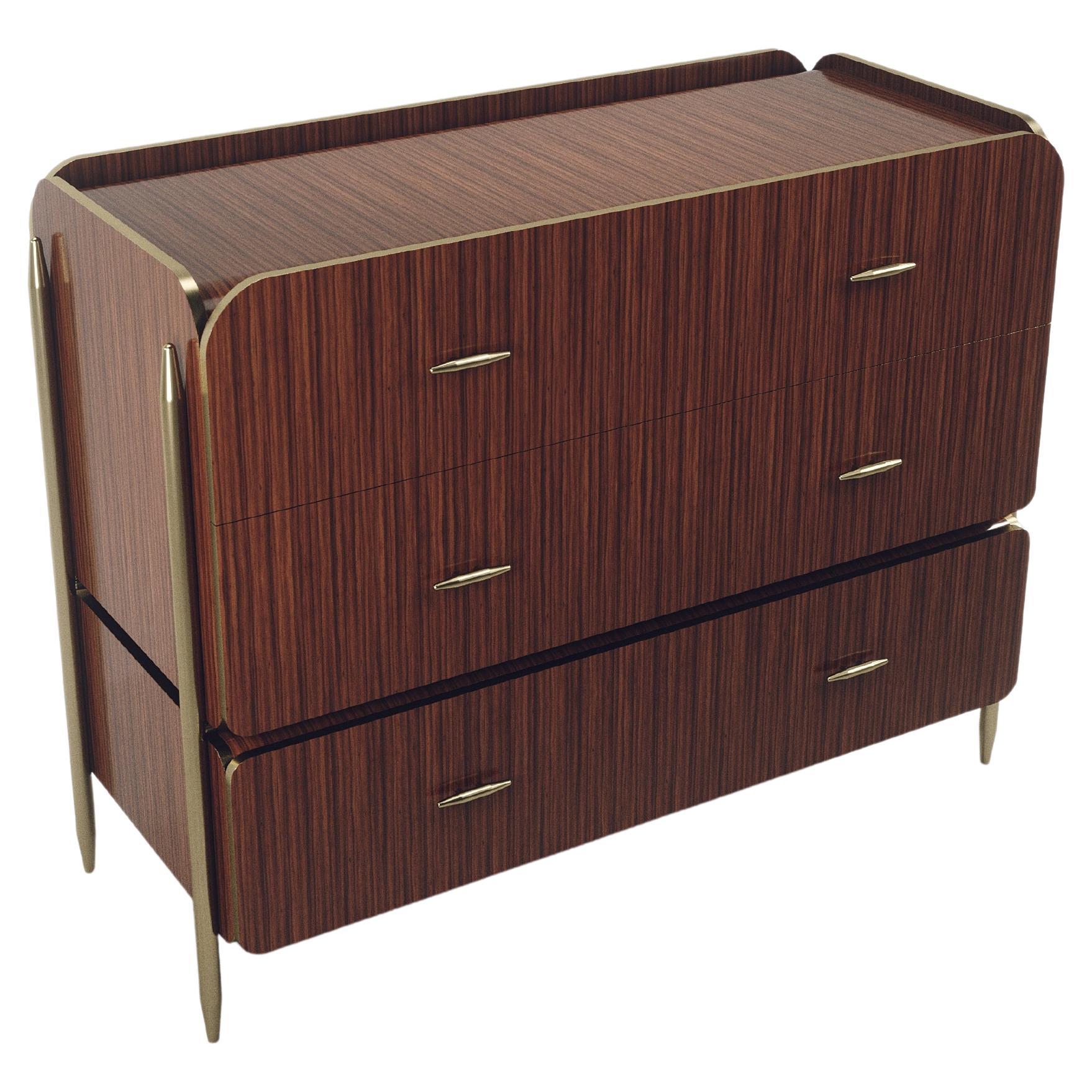 Cassettiera Macassar con inserti in ottone di Kifu Paris
