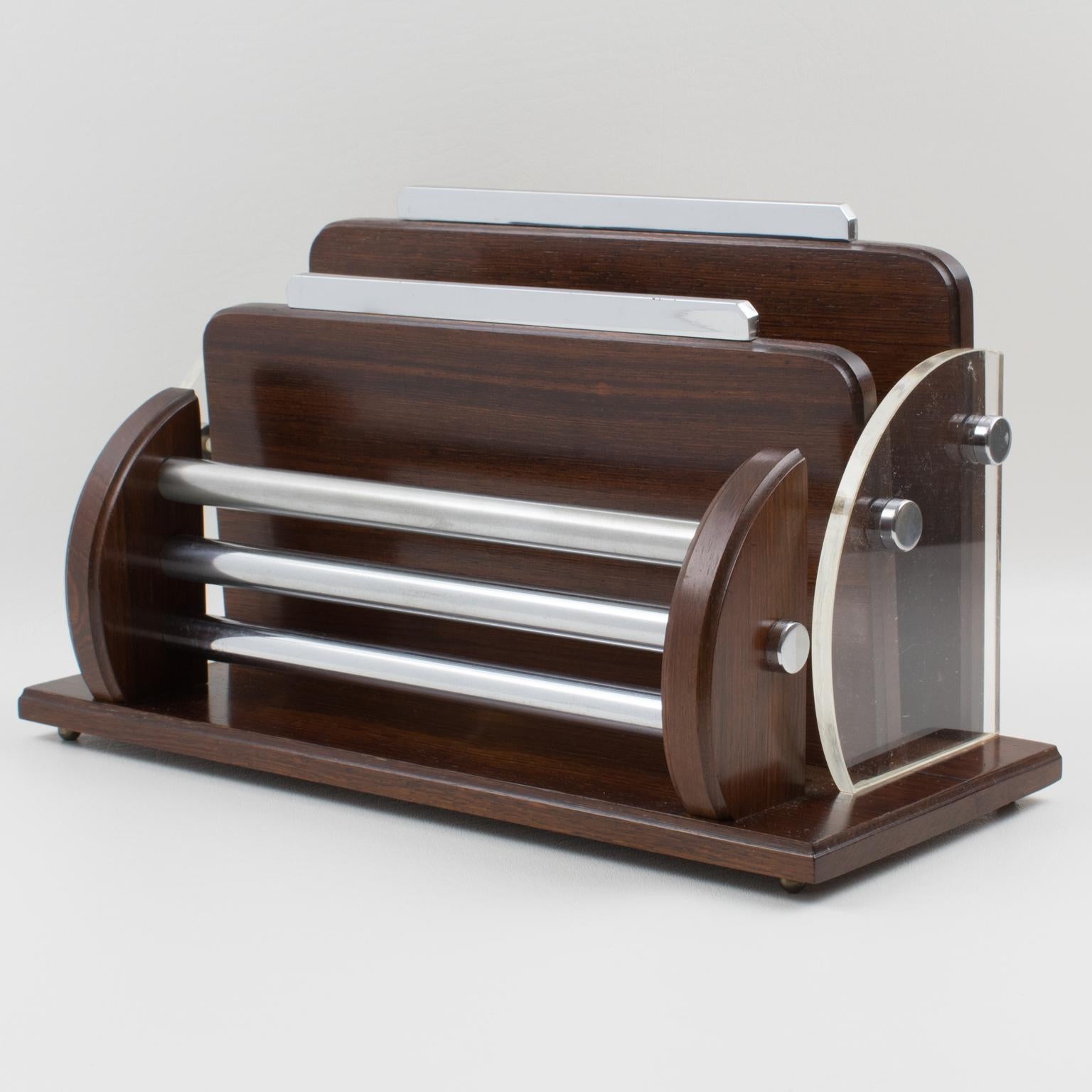 Portalettere accessorio da scrivania in Macassar, cromo e lucite, circa 1940 in vendita 2