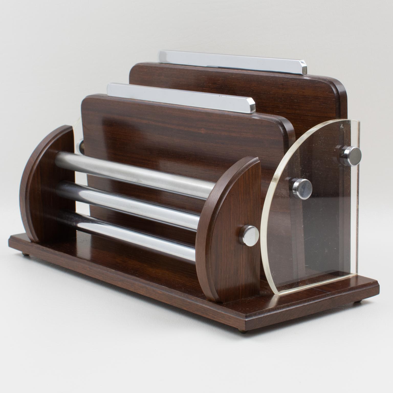 Portalettere accessorio da scrivania in Macassar, cromo e lucite, circa 1940 in vendita 6