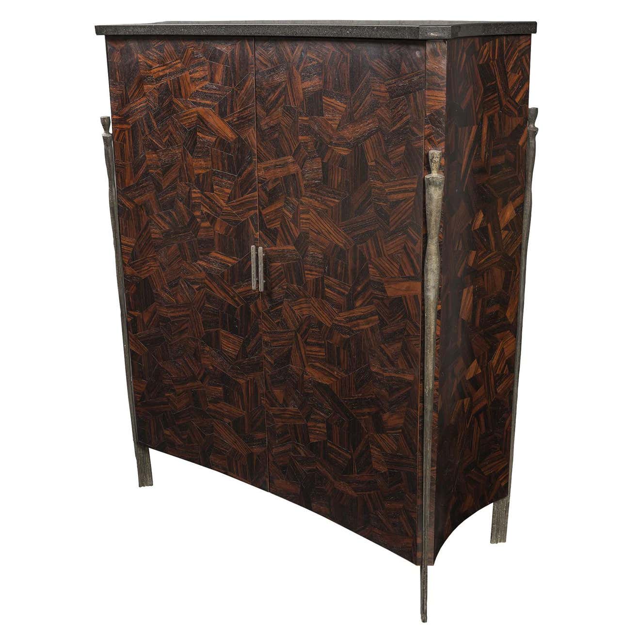 Macassar Ebony Abstract Parquetry Cabinet with Bronze Hardware and ...